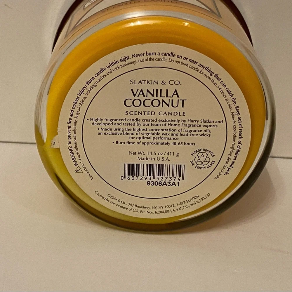 SLATKIN & CO. NEW CANDLE LARGE 3 WICK VANILLA COCONUT JAR YELLOW 14.5 oz USA